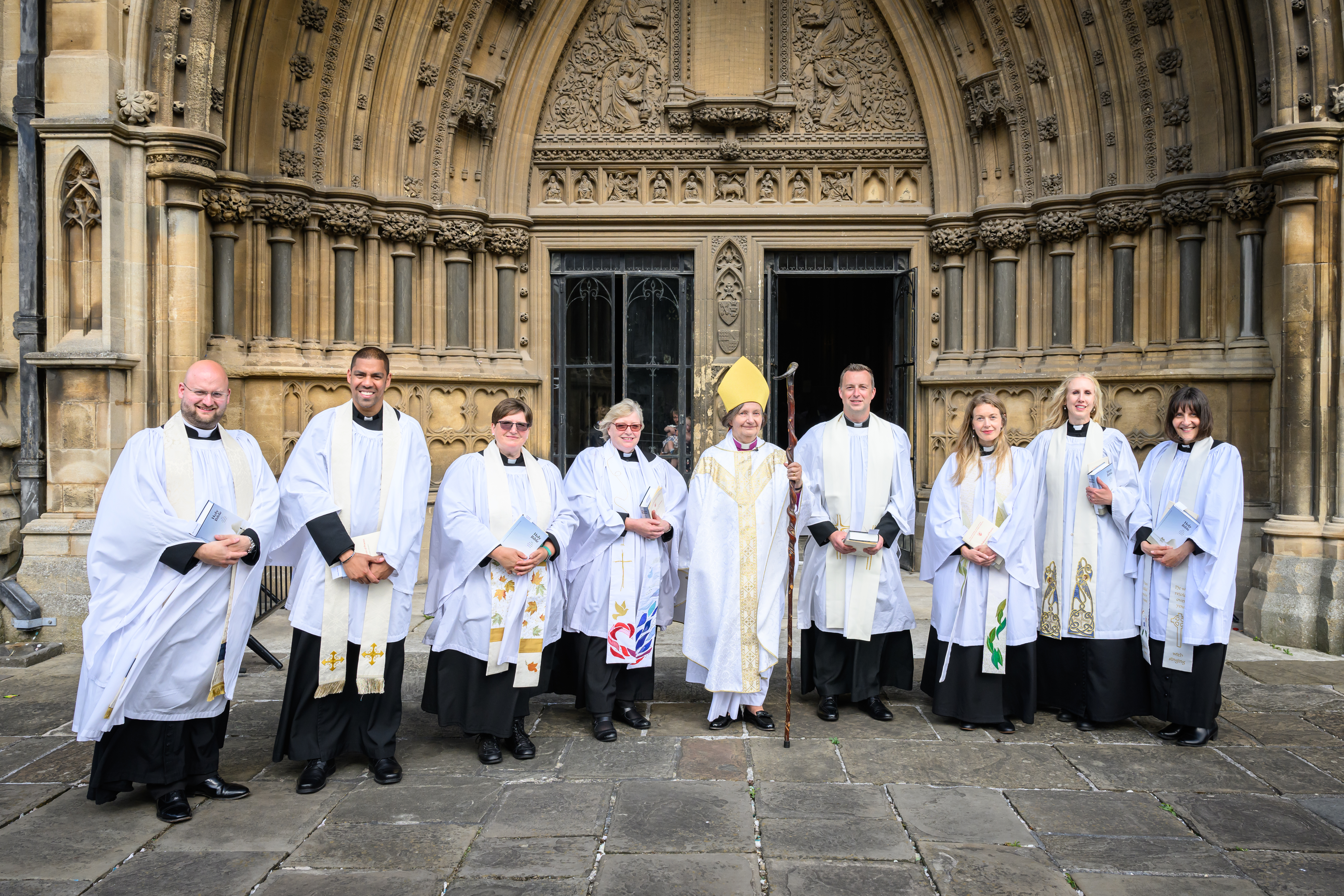 Bishop Viv with newly ordained Priests, outside Bristol Cathedral.
