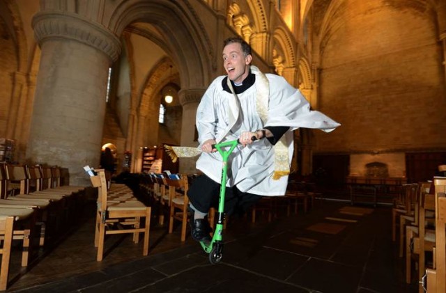 John Monaghan performs in Malmesbury Abbey's annual skate park